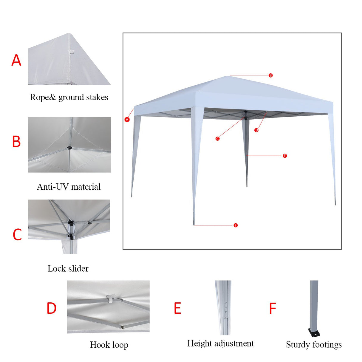 10 x 10 ft Pop-Up Canopy Tent Gazebo for Beach Tailgating Party White outdoor basic