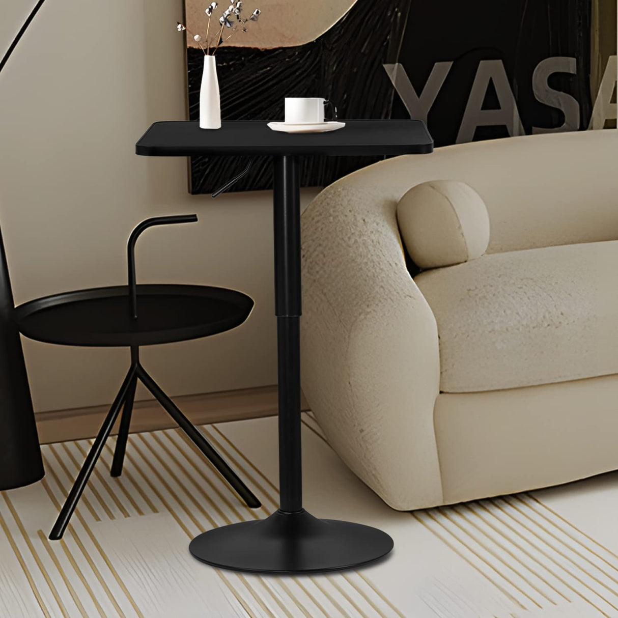 MoNiBloom Square Bar Table Kitchen Dining Table High Top Table for Home Balcony Indoor Outdoor Bistro Table 27.5"- 36" Height-Adjustable Cocktail Table, Black MoNiBloom