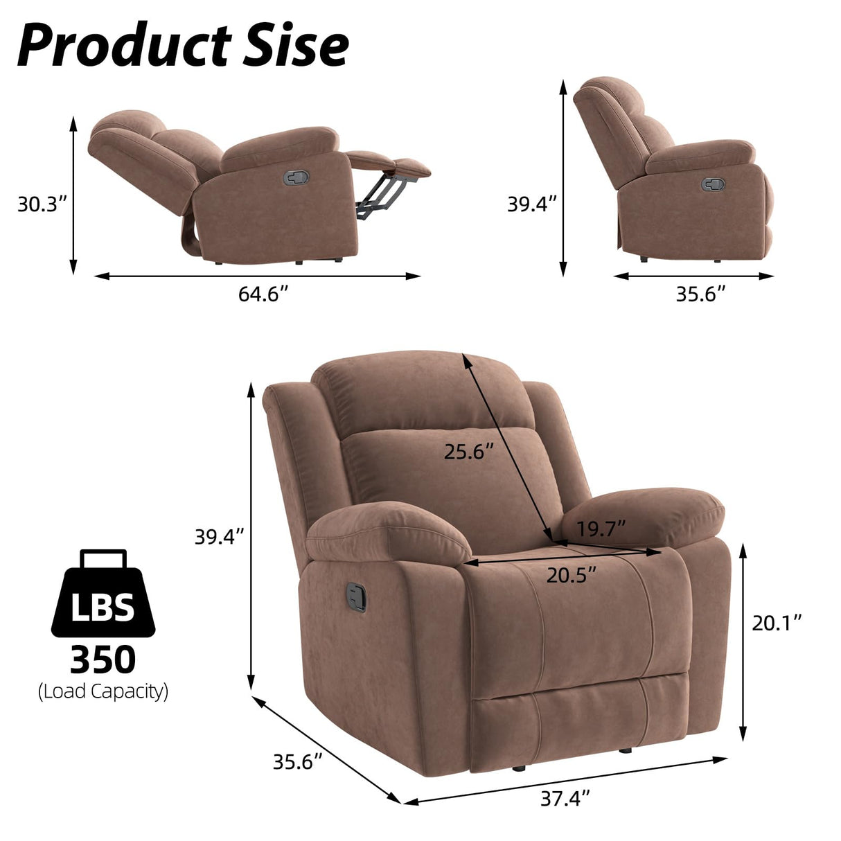 HAOMARKETS Rocker Recliner Chair for Adults, Manual Recliner Chair with Overstuffed Backrest and Armrests, Upholstered Rocking Reclining Sofa Chair for Living Room, Grey HAOMARKETS
