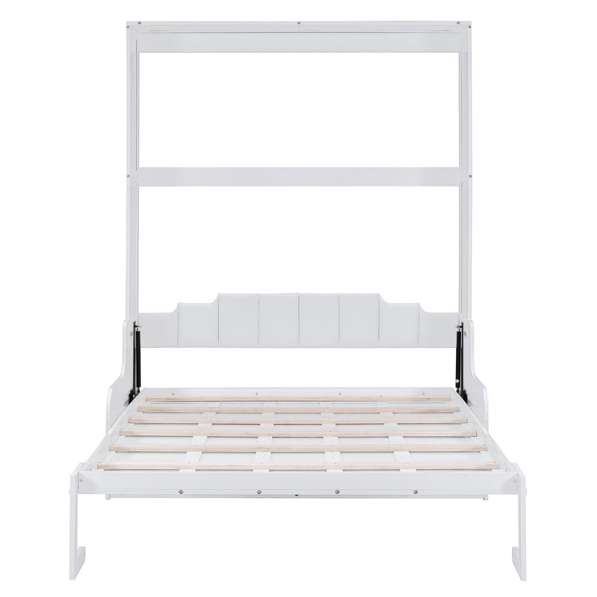 HABITRIO Queen Size Murphy Bed, Wooden Queen Murphy Bed Wall Bed with Sofa and Cushion, White HABITRIO