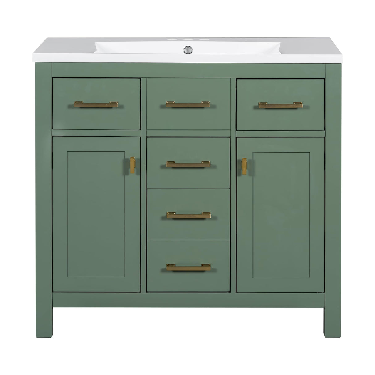 LUMISOL 36" Bathroom Vanity with Sink, Modern Green Bathroom Vanity with 4 Drawers & 2 Soft-Closing Doors, Free Standing Wooden Bathroom Cabinet with Resin Basin, Green LUMISOL