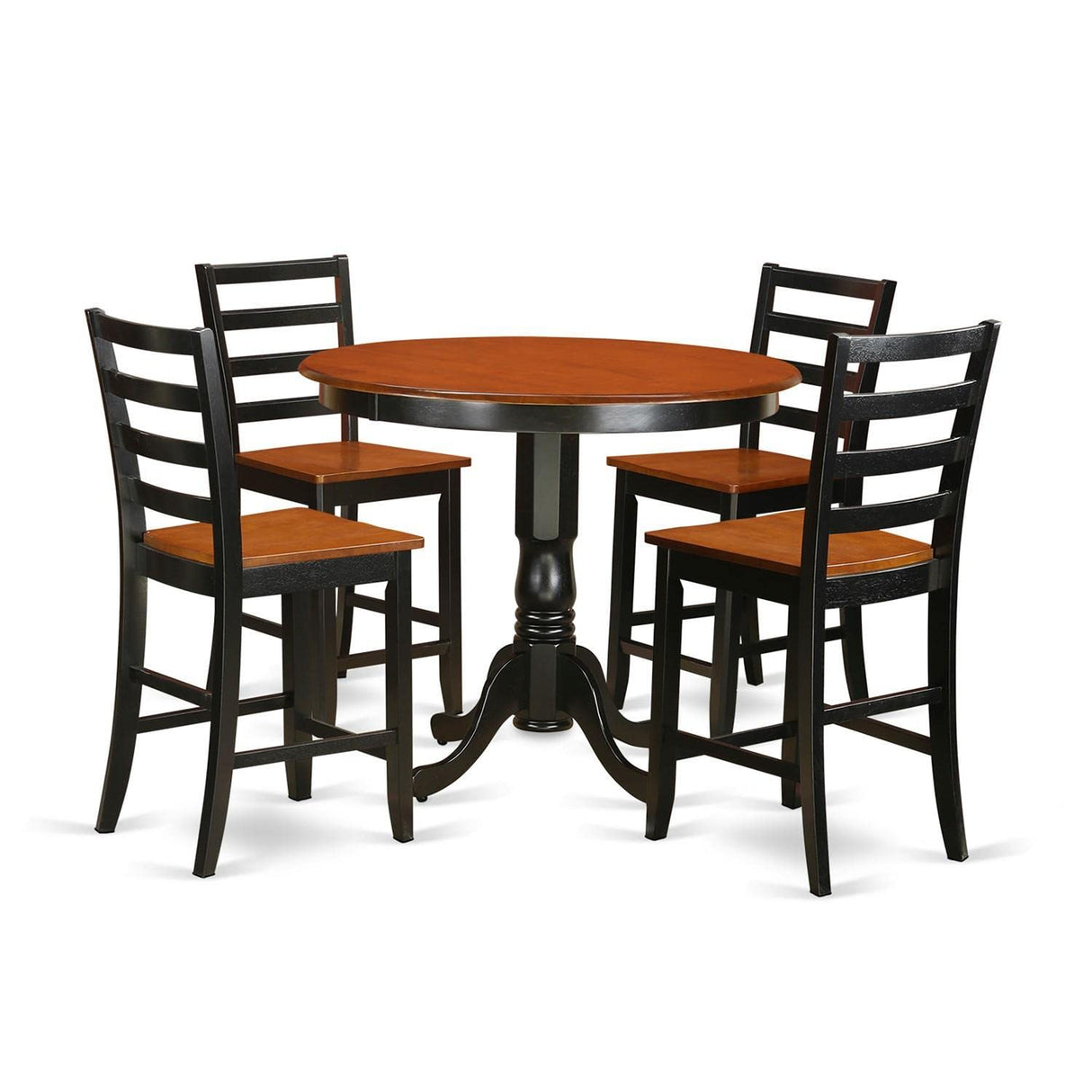 East West Furniture TRFA5-BLK-W 5 Piece Counter Height Pub Set Includes a Round Dining Room Table and 4 Kitchen Chairs, 42x42 Inch, Black & Cherry East West Furniture
