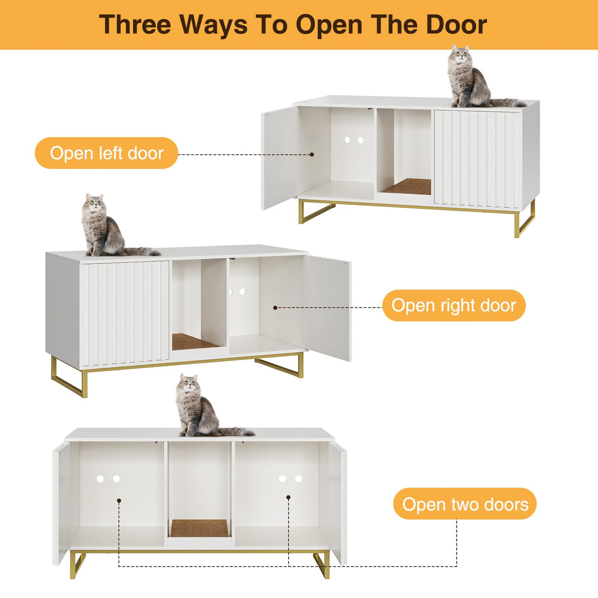 Cat Litter Box Enclosure for 2 Cats, 47.6’’ Litter Box Furniture Hidden with Scratch Pad, Double Room Large Cat Cabinet, Indoor Pet House TV Stand Side Table,Cats Washroom, White Halitaa