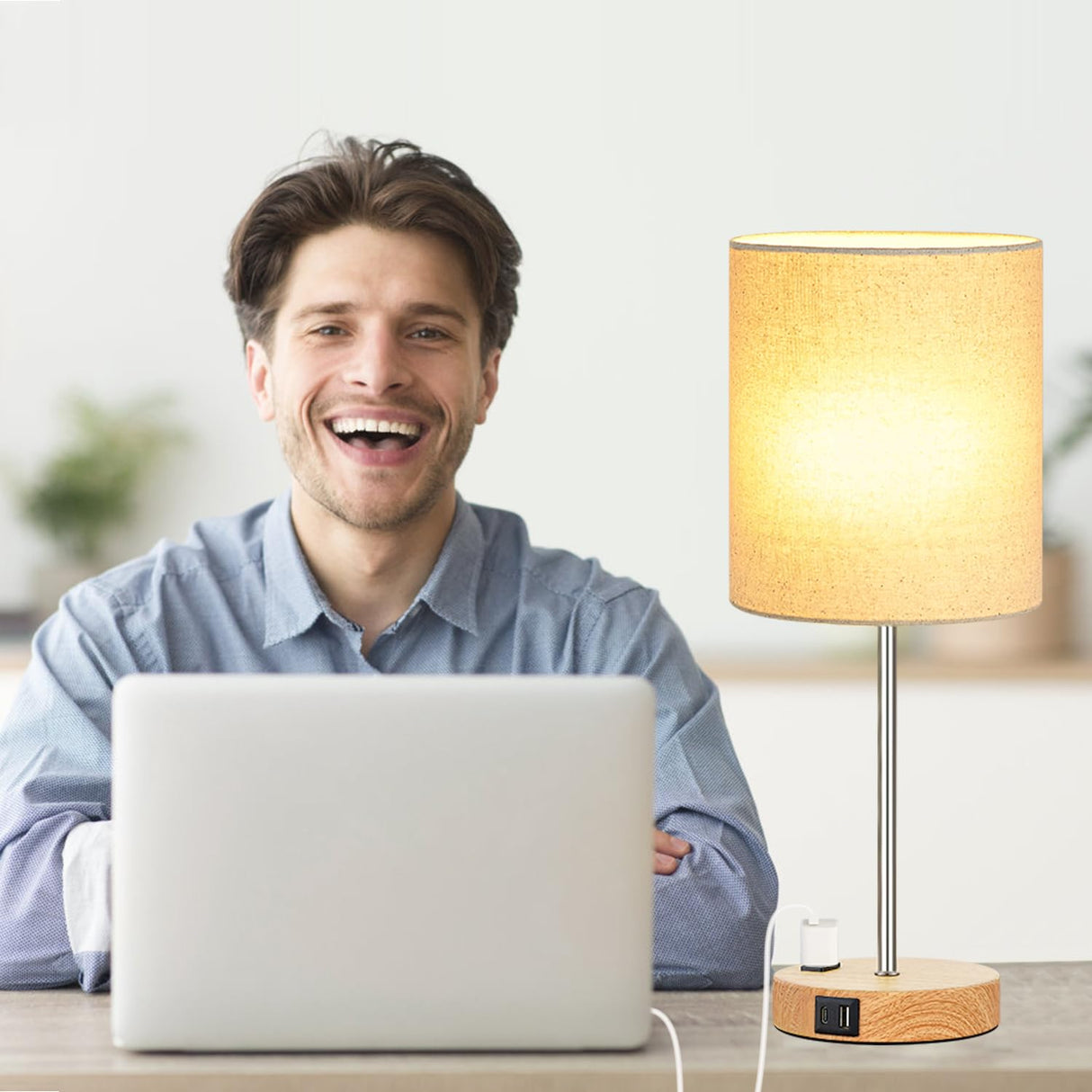 𝟮𝟬𝟮𝟯 𝗡𝗘𝗪 Touch Wood Table Lamps Set of 2, Bedroom Lamps with 2 USB & AC Outlet, 3-Way Dimmable Bedside Nightstand Lamps for Bedroom Living Room Nursery, 800 Lumens 2700K Bulbs Included Lynnoland