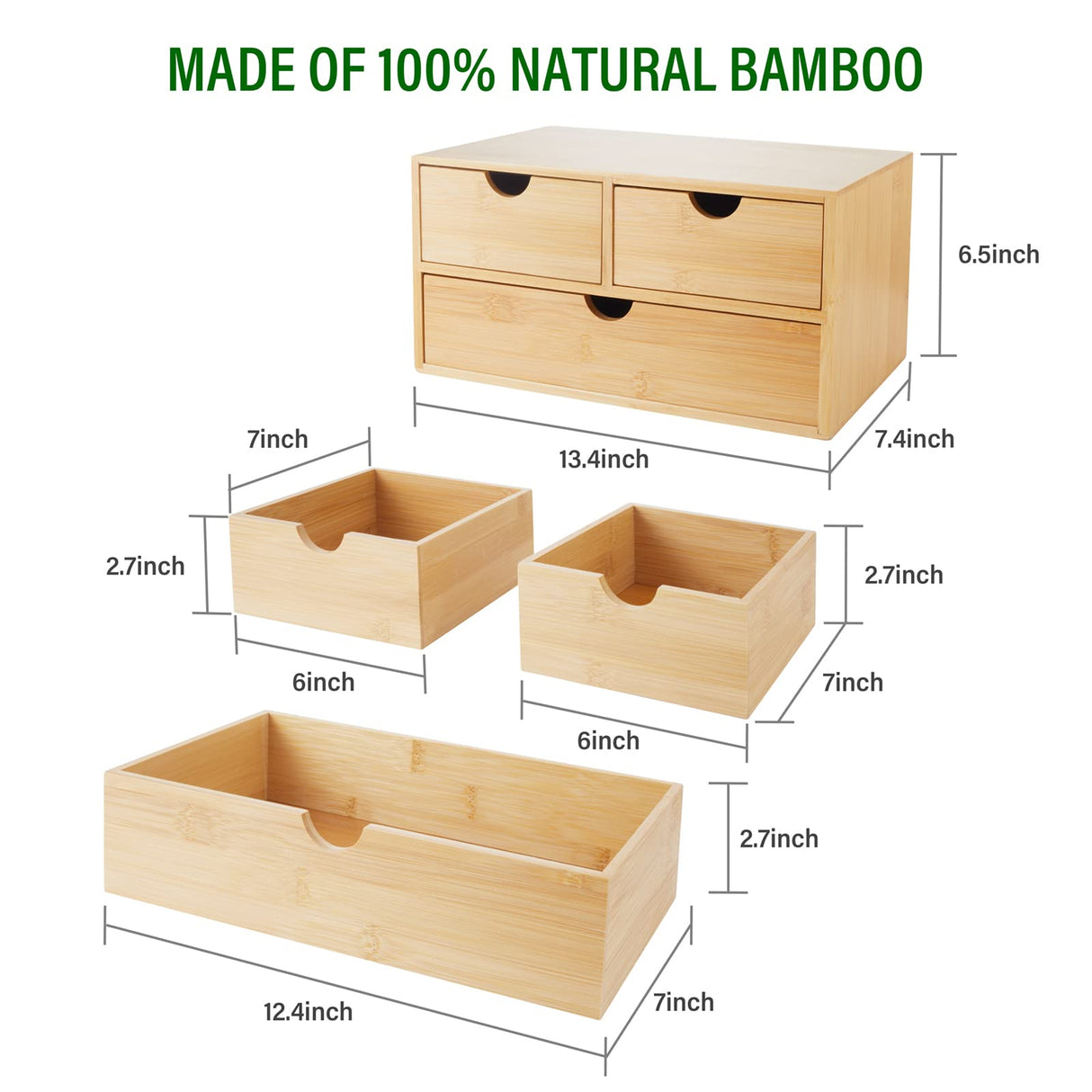 Bamboo Desk Organizer With Drawers Countertop Drawers 3 Drawers Counter Storage Box Corner Desk Organizer for Home Office No Assembly Required Charmewooden