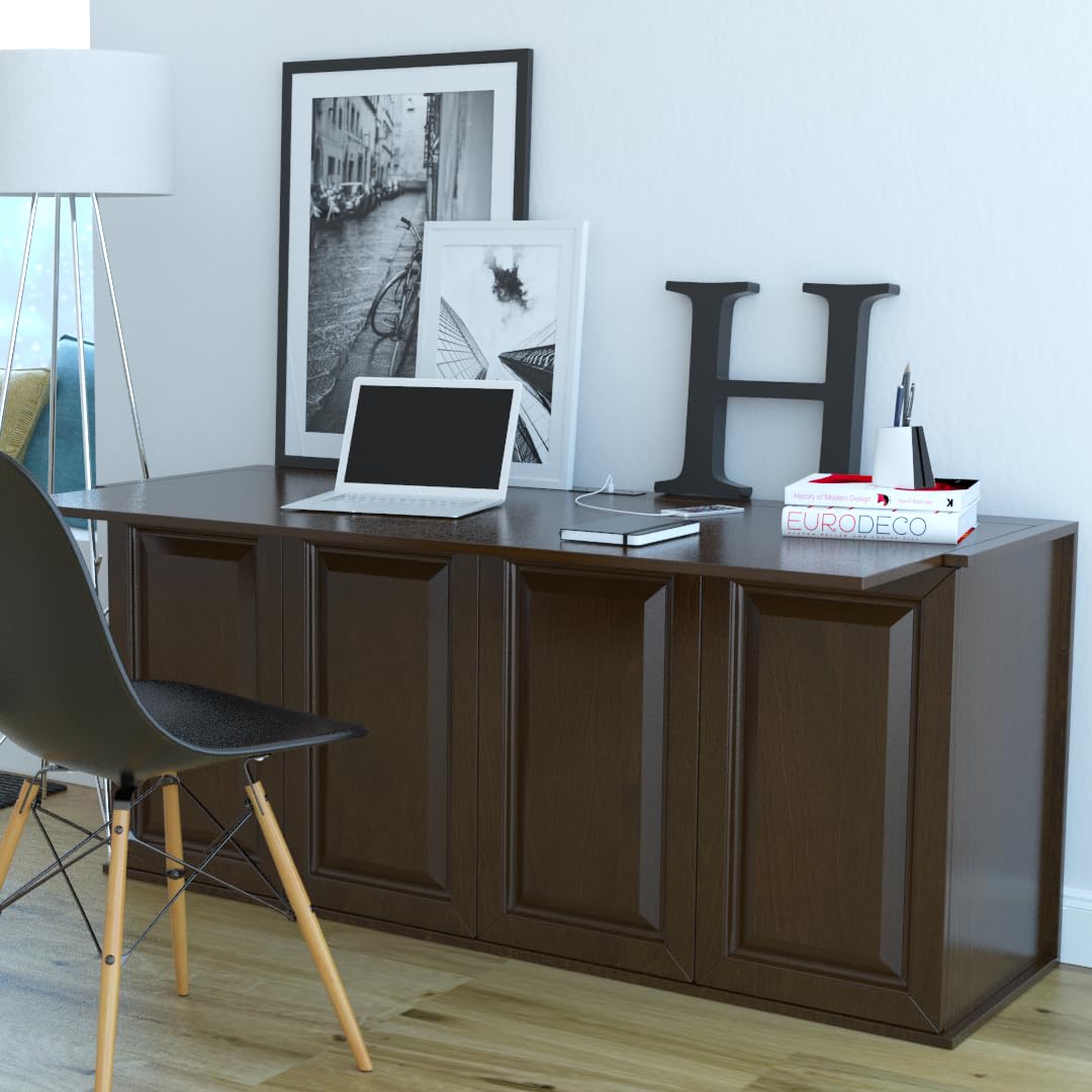 Leto Muro Orion Console Bed with Desk | Murphy Cabinet Bed Queen with Mattress Perfect Multipurpose Space-Saving Furniture (Walnut) Leto Muro