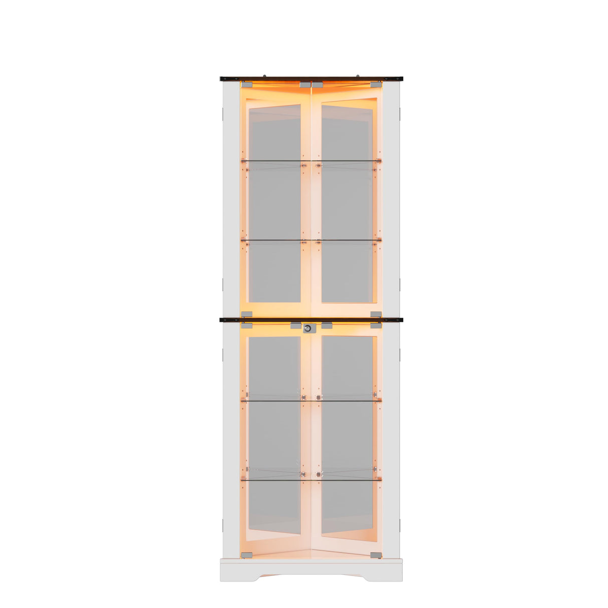 PAKASEPT 71'' Farmhouse Corner Display Curio Cabinet with LED Lights&Tempered Glass Doors,Display Case with Light Strip,Shelves,Floor Standing Liquor Wine Cabinet Storage Rack for Bar,White PAKASEPT