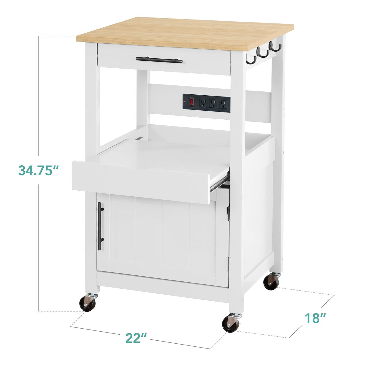Best Choice Products Rolling Kitchen Island Cart, Single Door Cabinet w/Drawer, Sliding Tray, Hidden Outlet, Hooks, & Lockable Wheels - Simply White Best Choice Products