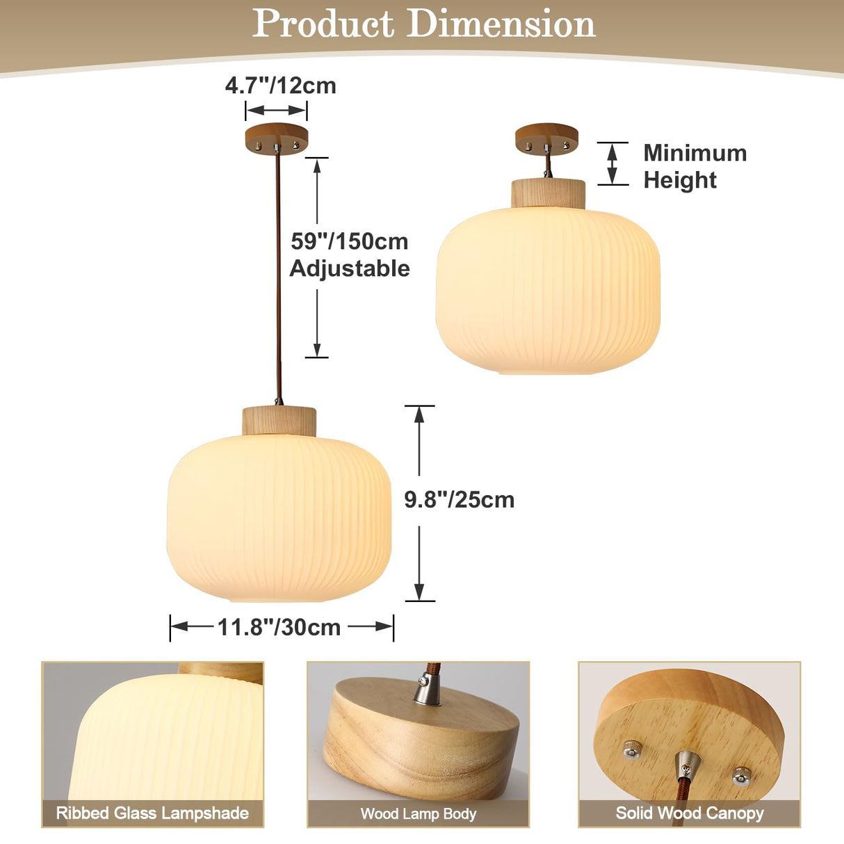 Flyrose Mid Century Modern Large Globe Pendant Light Milk Glass Single Pendant Light White Farmhouse Wood Pendant Lights Kitchen Island Dining Room Light Fixtures Over Table Flyrose