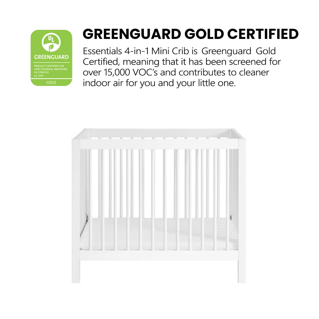 Oxford Baby Essentials Island Mini 4-in-1 Convertible Baby Crib with Round Spindles, White Oxford Baby