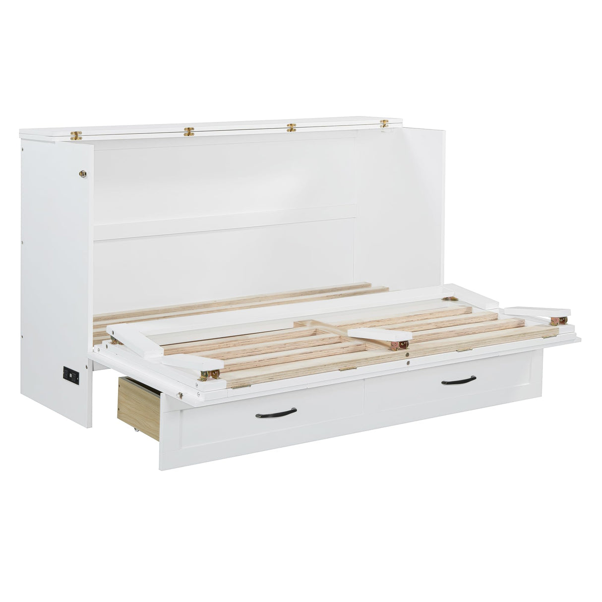 Harper & Bright Designs Queen Size Murphy Bed, Wood Queen Murphy Bed with Large Drawers, White Harper & Bright Designs