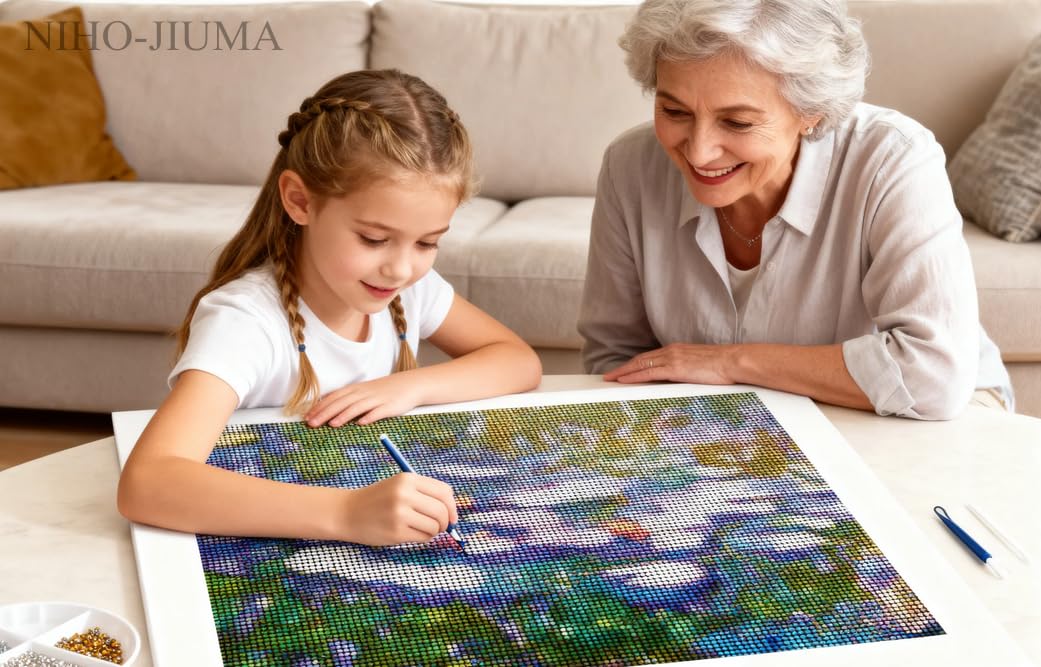 NIHO-JIUMA Diamond Painting Kits Water Lilies, DIY 5D Full Drill Diamond Art Gift for Adult/Teen, Home Decoration (30 X 40 cm / 12 X 16 inches) NIHO-JIUMA