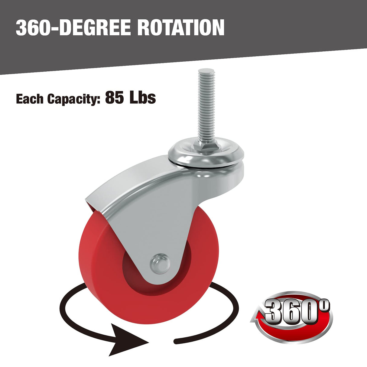 BIG RED 2.5 Inch Stem Caster Wheels Set of 6,Heavy Duty 360 Degree Swivel Stem Casters for Creeper Service Utility Cart Stool Post Mount,ATR6551-6PB BIG RED