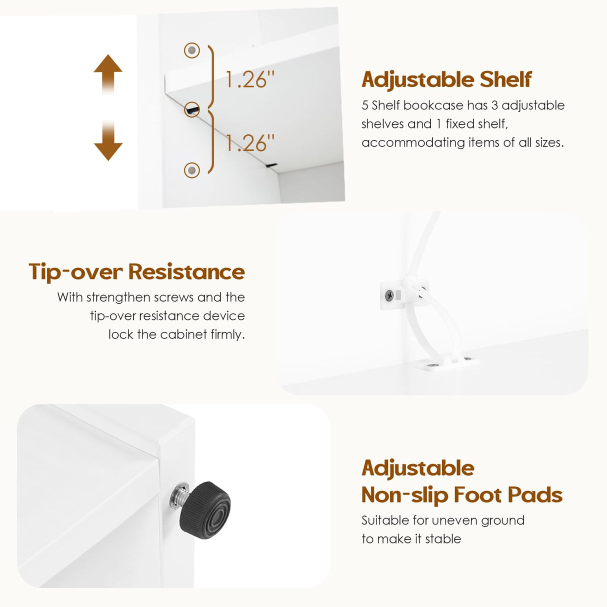 Soohow White Bookcase with Adjustable Shelves, 5 Shelf Book Case, Large Tall White Bookshelf for Living Room, Bedroom, 60 in Tall, 33 in Wide, 11.6 in Deep Soohow