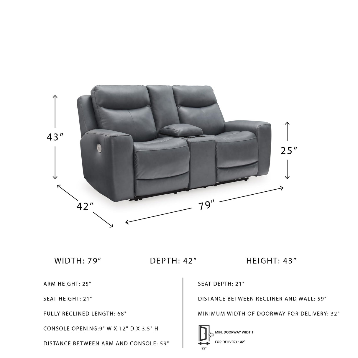 Signature Design by Ashley Mindanao Modern Leather Match Upholstered Power Reclining Loveseat with Console, USB Ports and Cup Holders, Gray Signature Design by Ashley