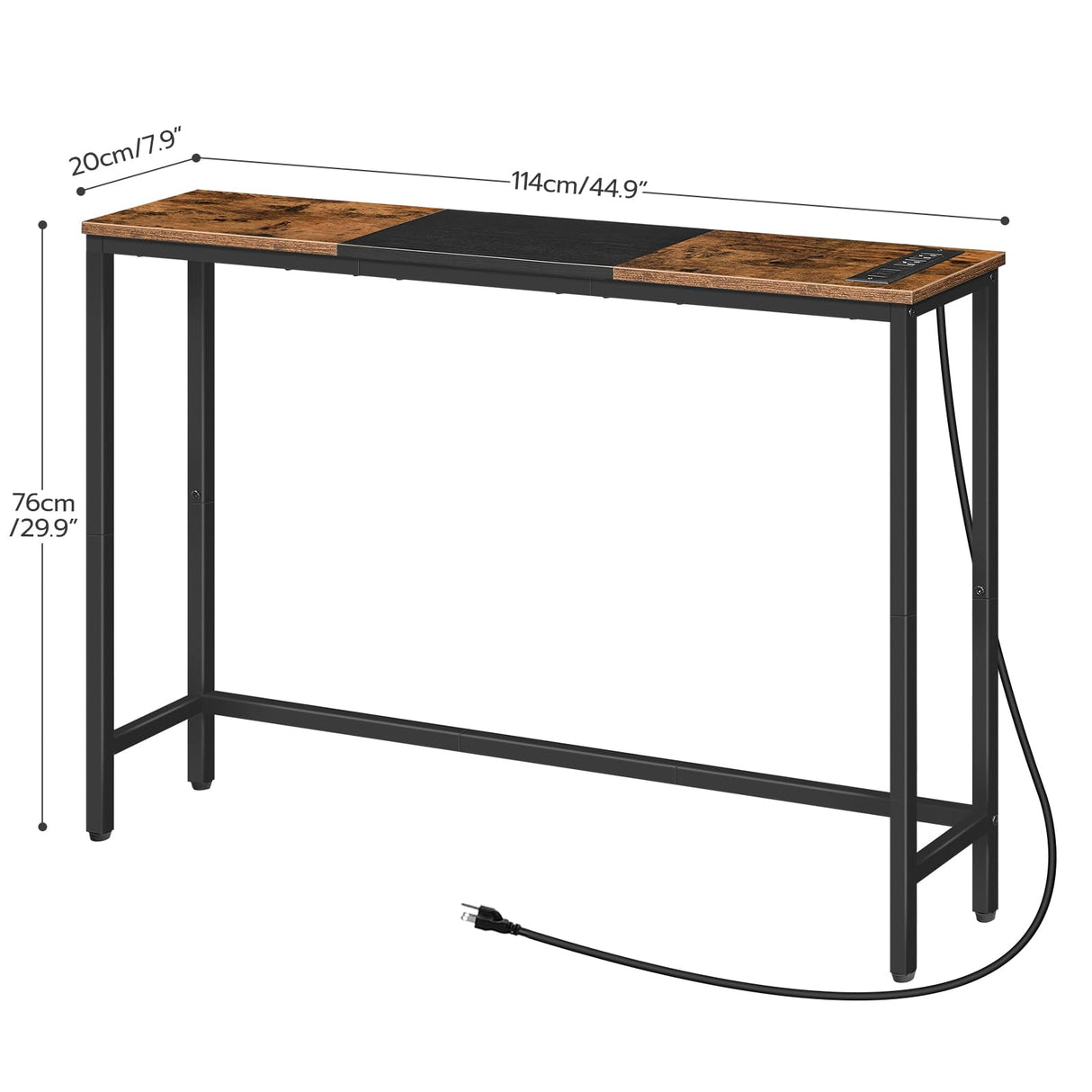 HOOBRO Narrow Console Table with Power Outlets, 44.9-Inch Sofa Table, Slim Behind Couch Table, Entryway Display Shelf, for Living Room, Foyer, Hallway, Rustic Brown and Black BF114UXG01 HOOBRO