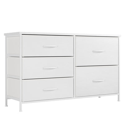 Nicehill White Dresser for Bedroom with 5 Drawers, Small Dresser for Kids' Bedroom, Closet, Wide Chest of Drawers with Storage Drawers, Wooden Top, Steel Frame, Modern, White