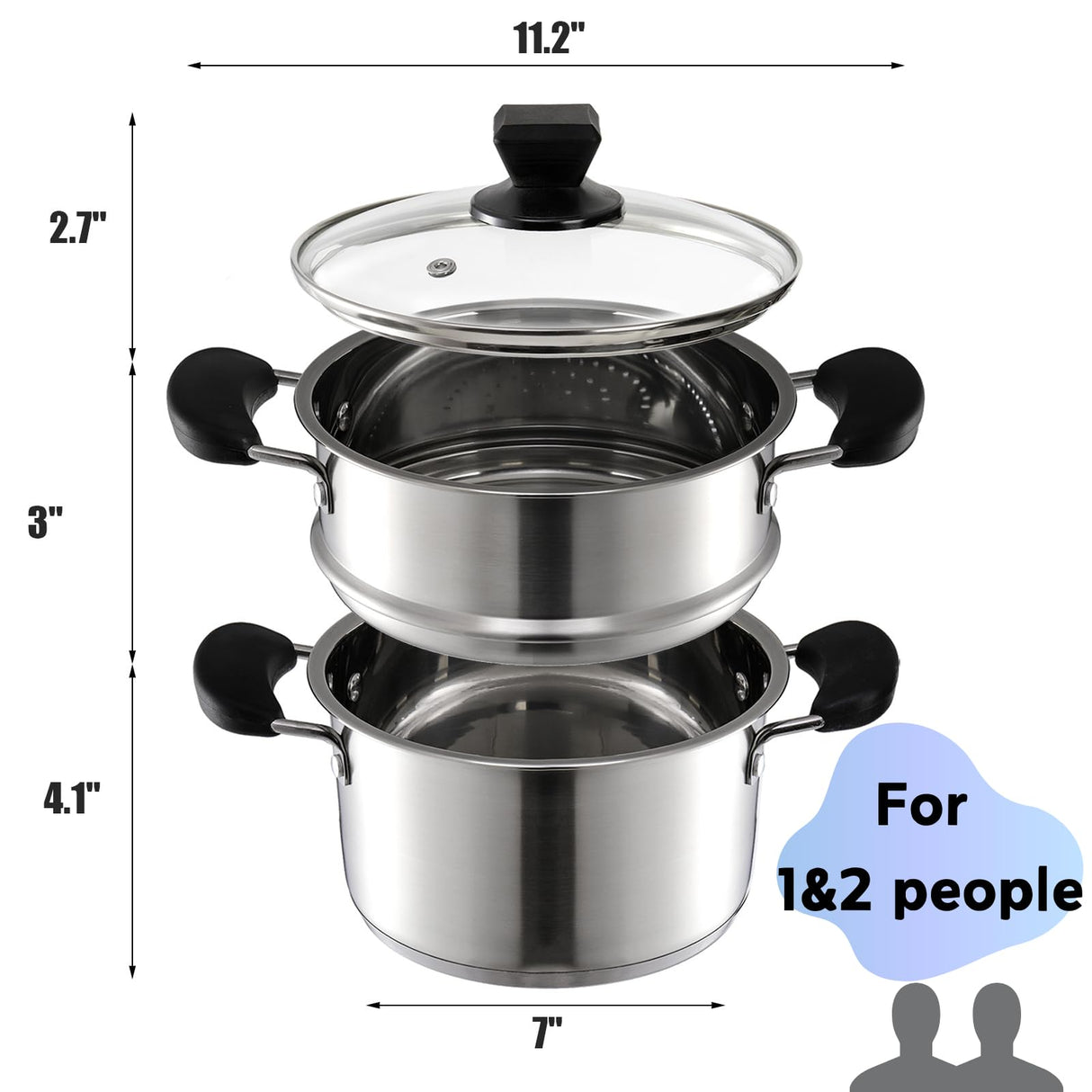 ZENFUN Stainless Steel Steamer Pot with Basket, 1.8 Quart Stock Pot with Glass Lid, Mini Steaming Pot Cookware with Handle, Metal Cooking Steamer for Vegetable, Stews, Pasta, Sauce, Food, Support for ZENFUN