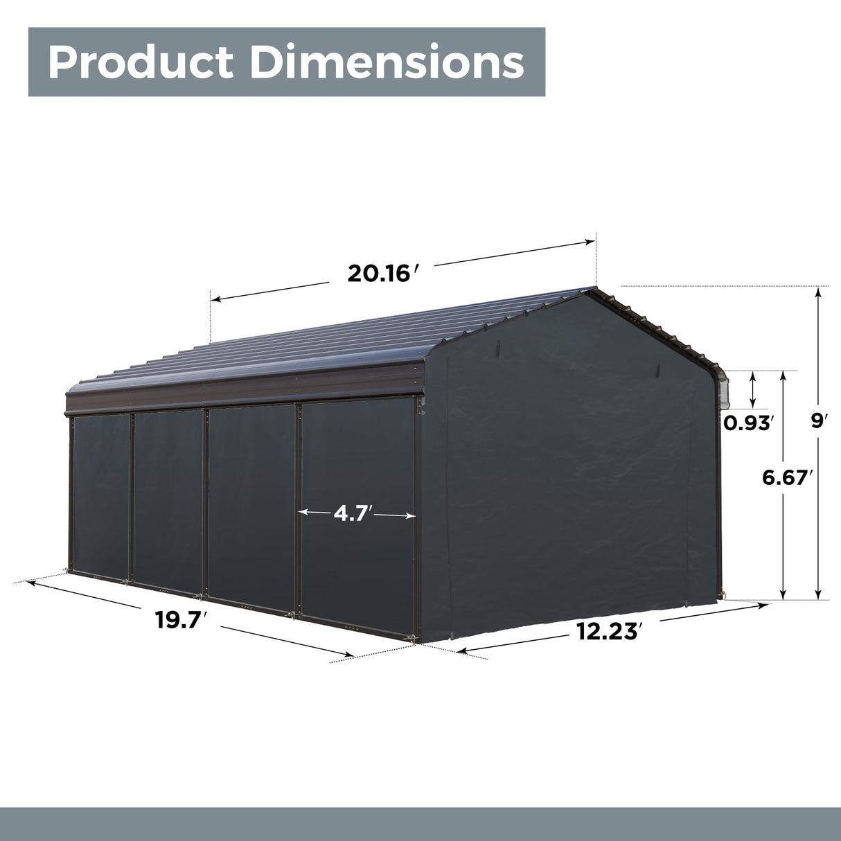 GREEN PARTY 12 x 20 ft Metal Carport Removable Sidewalls(Not Include Carport) GREEN PARTY