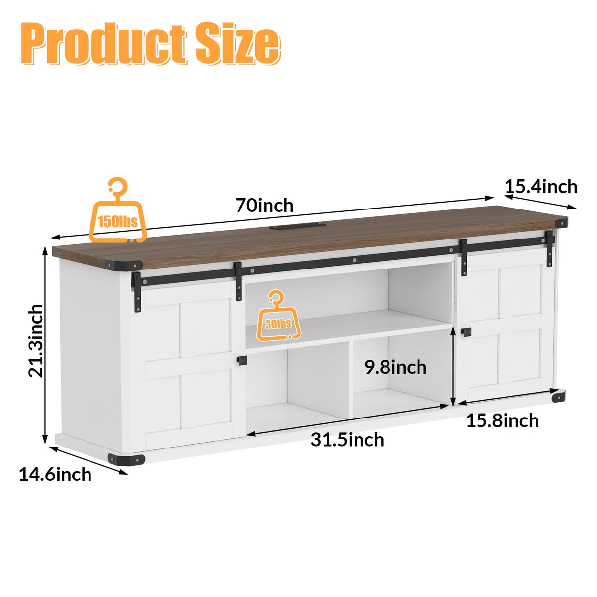 GarveeHome 70 in Farmhouse TV Stand for 75 in TVs, Modern Entertainment Center with Sliding Barn Doors, Modern Media TV Console Table, Wood Long TV Stand for Living Room GarveeHome