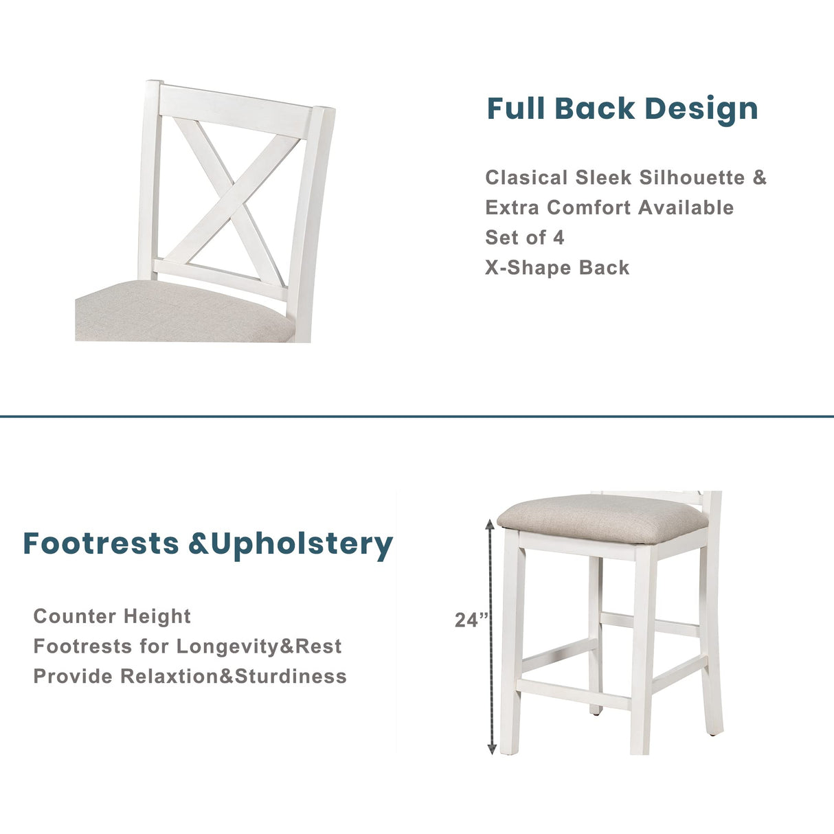 5 Pieces Counter Height Wooden Bar Table Set with 3-Tier Shelf and 4 Chairs, Rustic Farmhouse Dining Table Set for 4, White Harper & Bright Designs