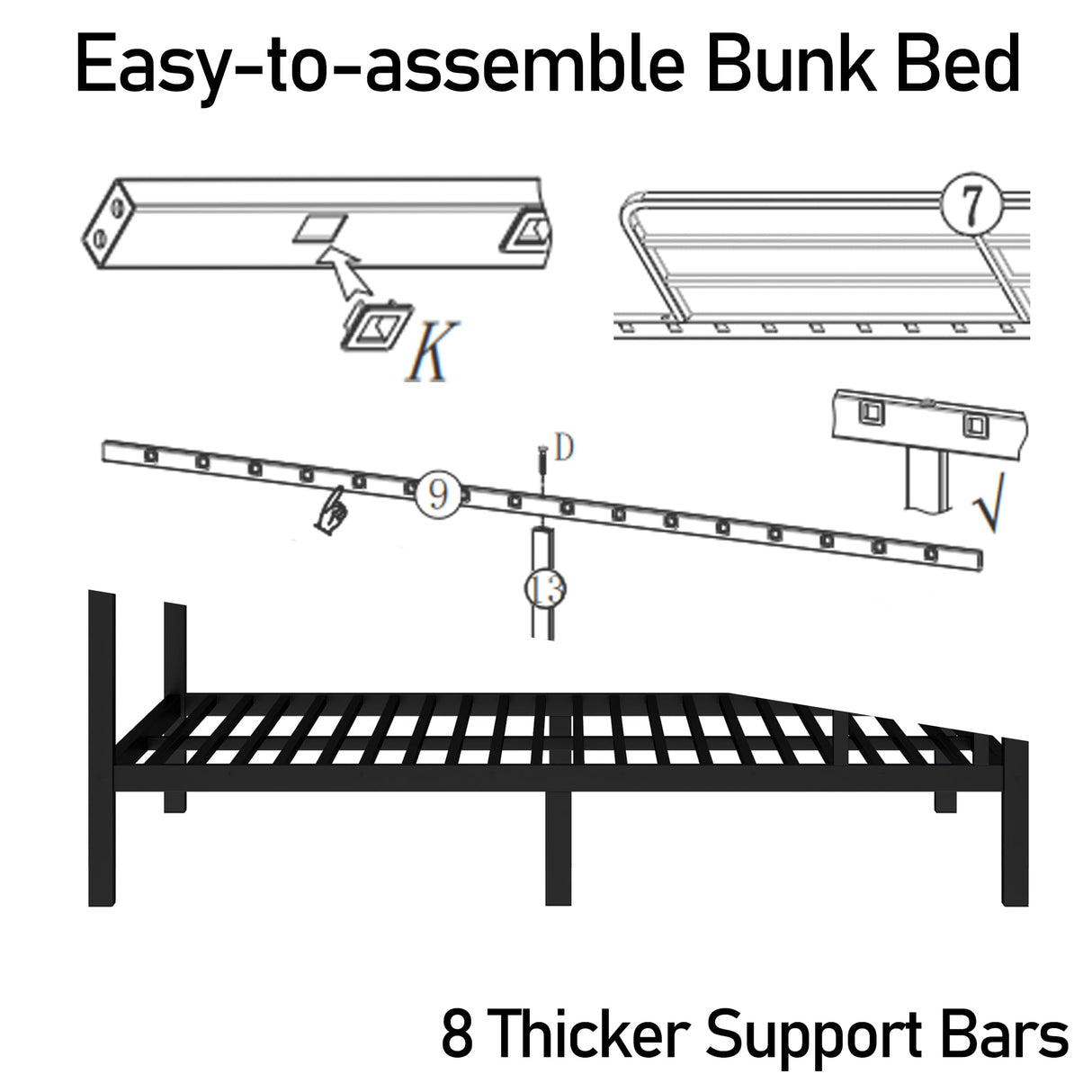 Bellemave Full Over Full Bunk Beds for Adults with Ladder & Full-Length Guardrails, Metal Heavy Duty Full Size Bunk Bed Frame with Sturdy Slats, Noise Free, No Box Spring Needed, Black Bellemave
