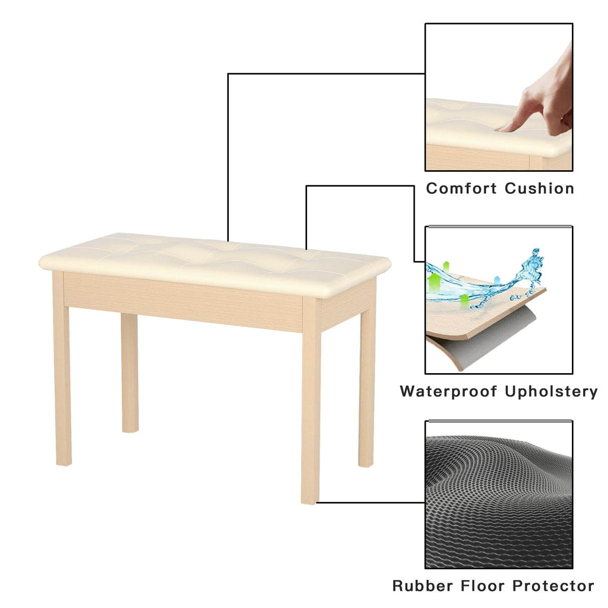 HEXANT Duet Piano Bech with Storage, Solid Wooden Keyboard Bench with PU Leather Padded Cushion for Musical Instrument, Keyboard, Vanity Stool HEXANT