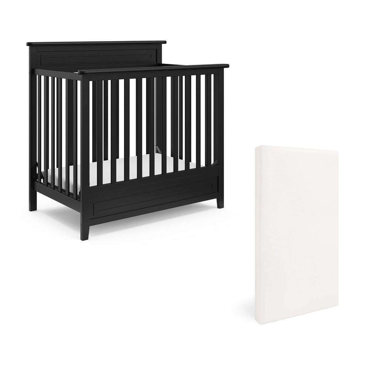 Storkcraft Petal 4-in-1 Convertible Mini Crib (Black) – GREENGUARD Gold Certified, Converts to Daybed and Twin-Size Bed, Includes Bonus 2.75-inch Mini Crib Mattress Storkcraft