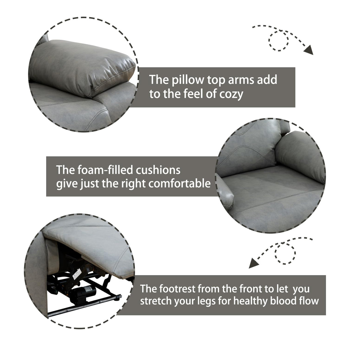 Leather Power Recliner Sofa Set with LED, Reclining Living Room Set, Power Recliner Couch and Loveseat with USB Port/Cup Holder/Storage (Leather Sofa and Loveseat, Light Grey) Plithzy