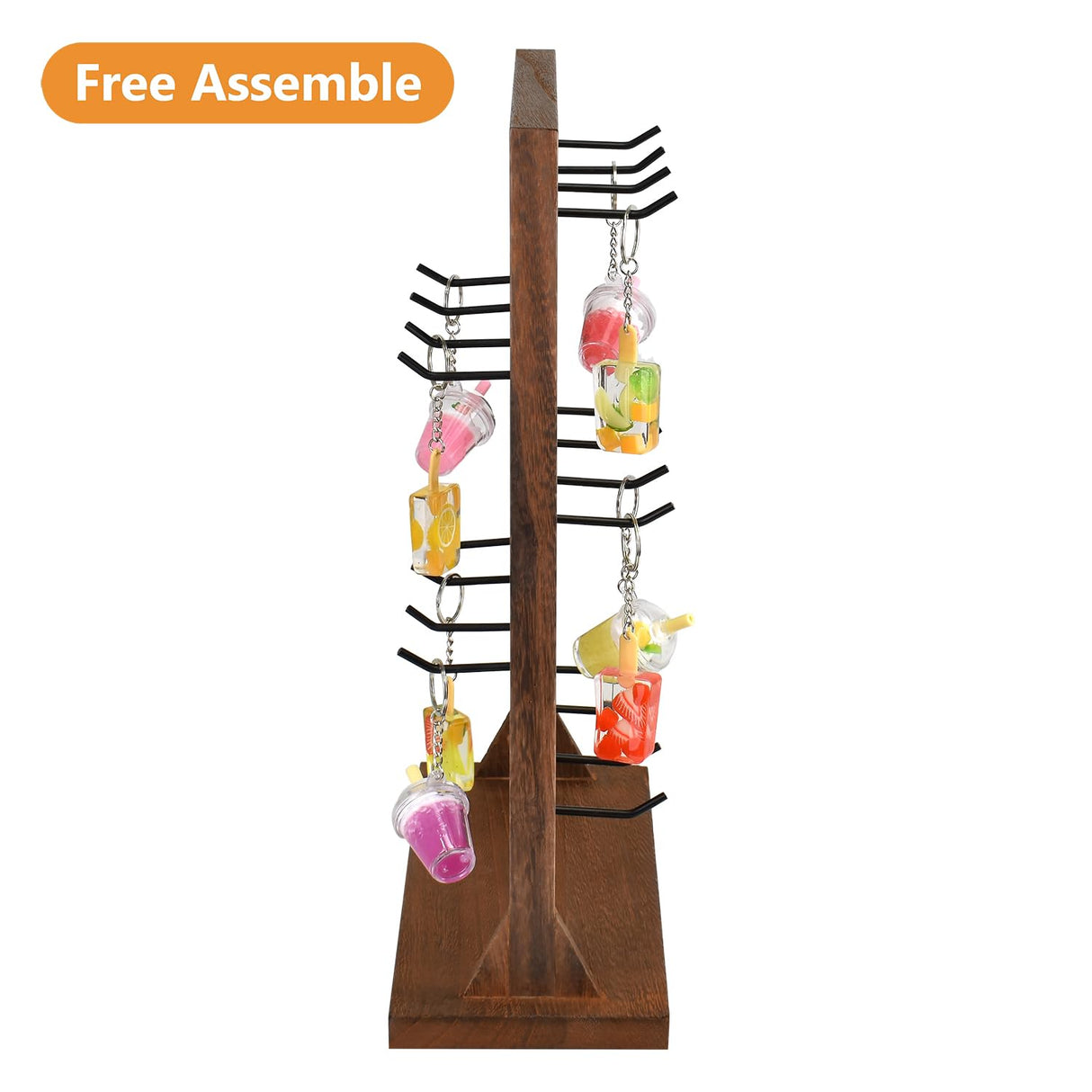 Ikee Design 5 Tiers Free Assemble Wooden Jewelry Display Rack with 20 Removable Metal Hooks,Earring Card Display Stand,Jewelry Organizer,Bracelet Organizer,Keychain Stand,Brown Color Ikee Design