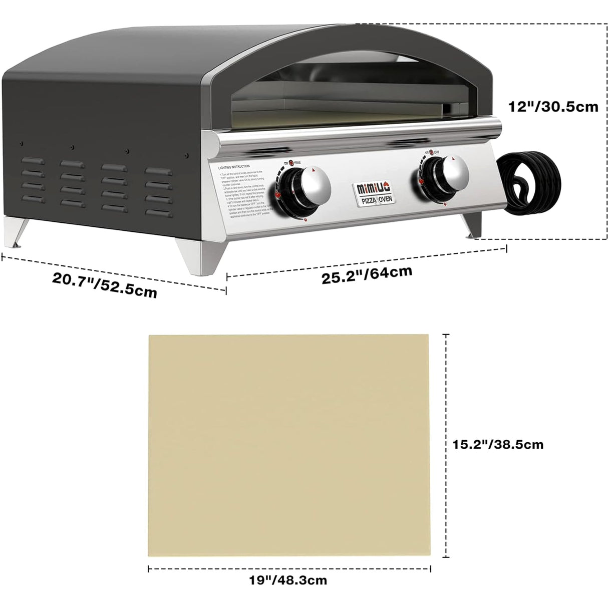 Mimiuo 25 Inch Outdoor Gas Pizza Oven, Portable Propane Pizza Oven with Large Baking Stone - Make 2 Pizzas At Once - Multifunctional Stainless Steel Grilling Stove to Cook Steak Meat Seafood Mimiuo