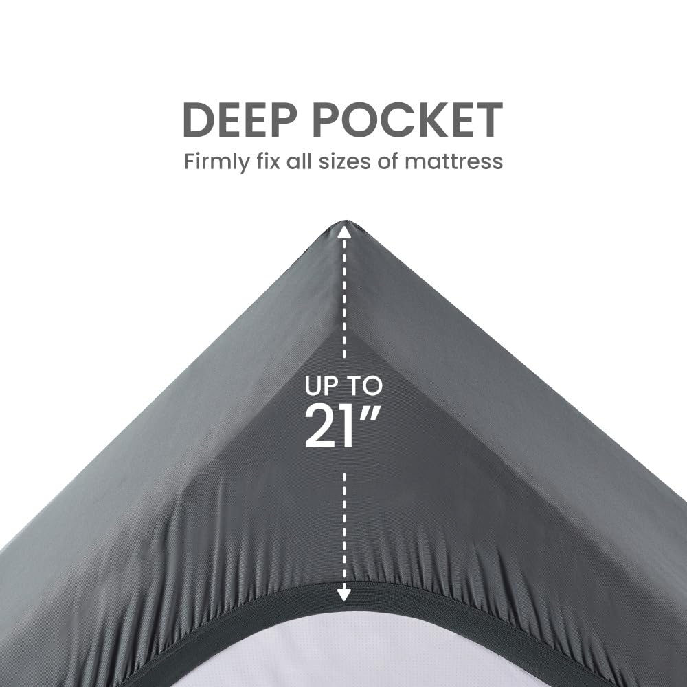 SLEEP ZONE Cooling Queen Mattress Topper, Premium Zoned Cool Mattress Pad Cover, Padded Mattress Protector Breathable Washable, Deep Pocket 8-21" (Grey, Queen) SLEEP ZONE