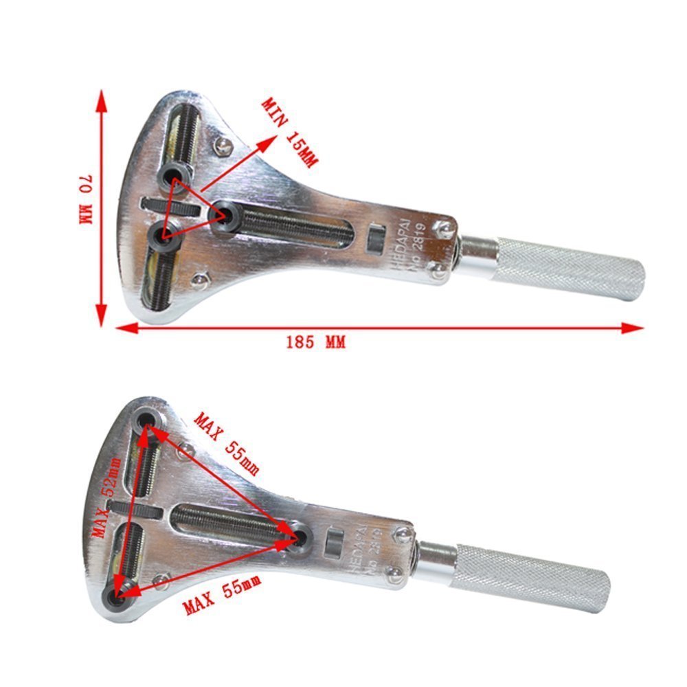 WATCH CASE OPENER- JAXA STYLE BATTERY REPLACEMENT WRENCH BACK-CASE REMOVER WITH 4 SETS OF INTERCHANGEABLE CHUCK PIN AD INTERNATIONAL