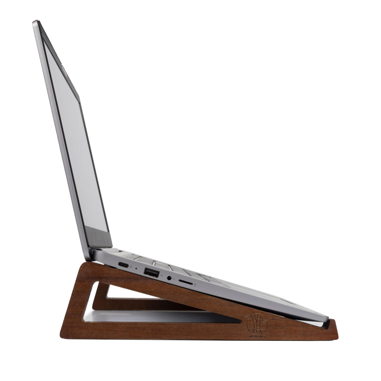 S&A WOODCRAFT Wooden Laptop Stand, Portable Desk Laptop Holder for Tablet with Carry Pouch, Compact Travel Laptop Stand with Protective Silicone Pads, Suitable for Laptops and Tablets S&A WOODCRAFT