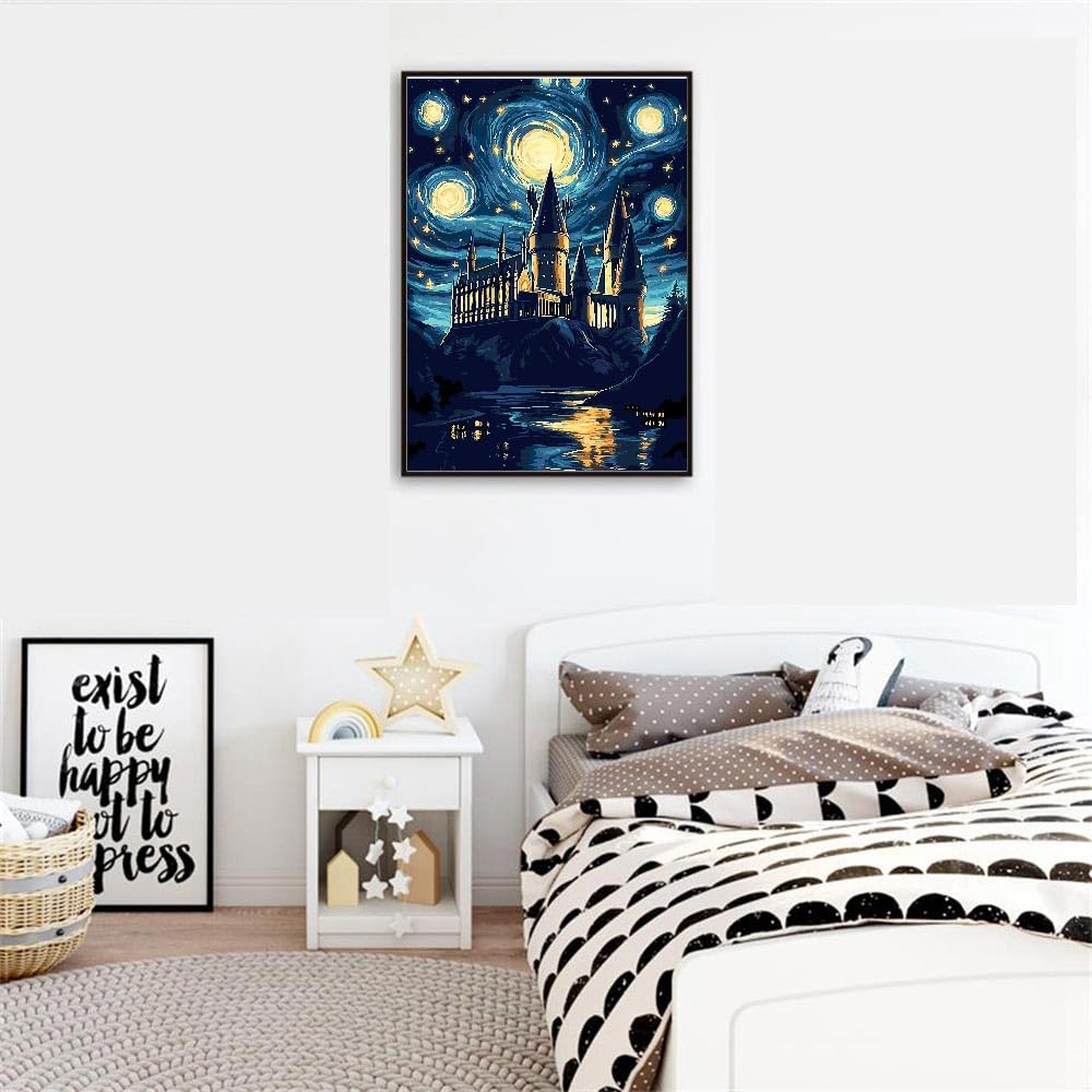 AALBLAC Magic Castle Paint by Numbers Kit for Adults Beginner - Starry Night Castle Paint by Numbers Canvas, DIY Abstract Landscape Oil Painting for Gift Home Wall Decor 16x20inch AALBLAC