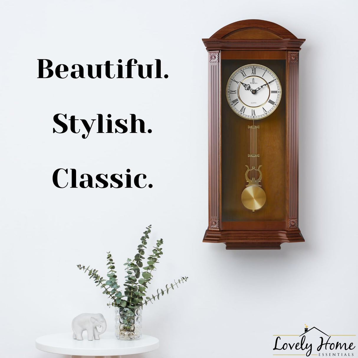 Pendulum Wall Clock Battery Operated - Large, Wooden Hanging Grandfather Wall Clock with Pendulum, 27x11 - Quiet, Made with Real Wood for Living Room Decor, Office & Home Décor Gift Lovely Home Essentials