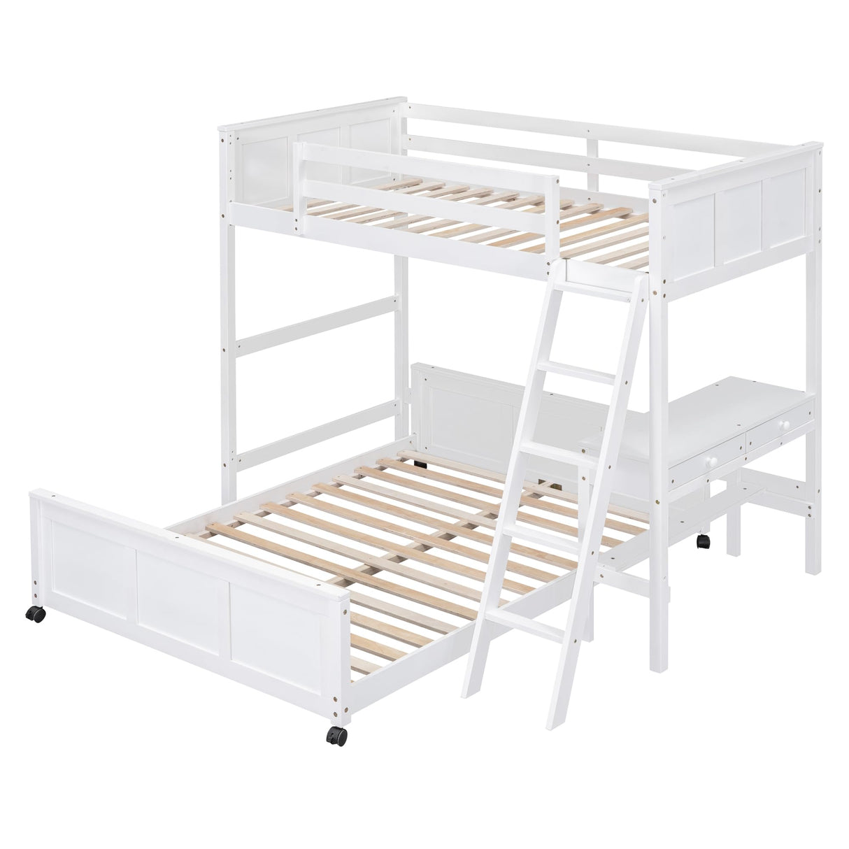 Bellemave Twin Over Full Bunk Bed with Desk and Movable Underbed in White Bellemave