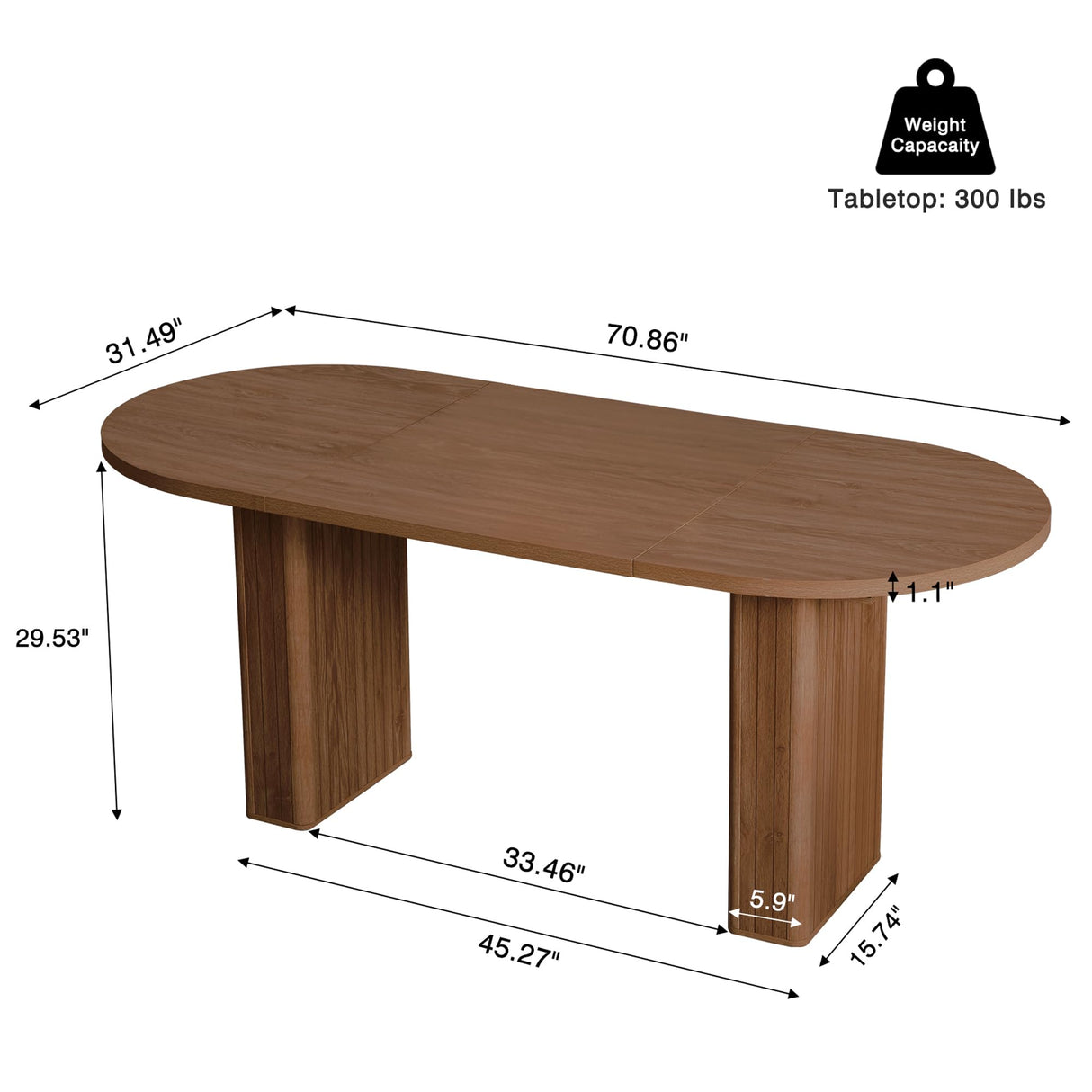 70.8 Inch Kitchen Dining Table for 6-8 People, Oval Kitchen Table with Wood Strip Base, Modern Farmhouse Large Round Dining Room Tables for Kitchen Living Room (Walnut) weselon