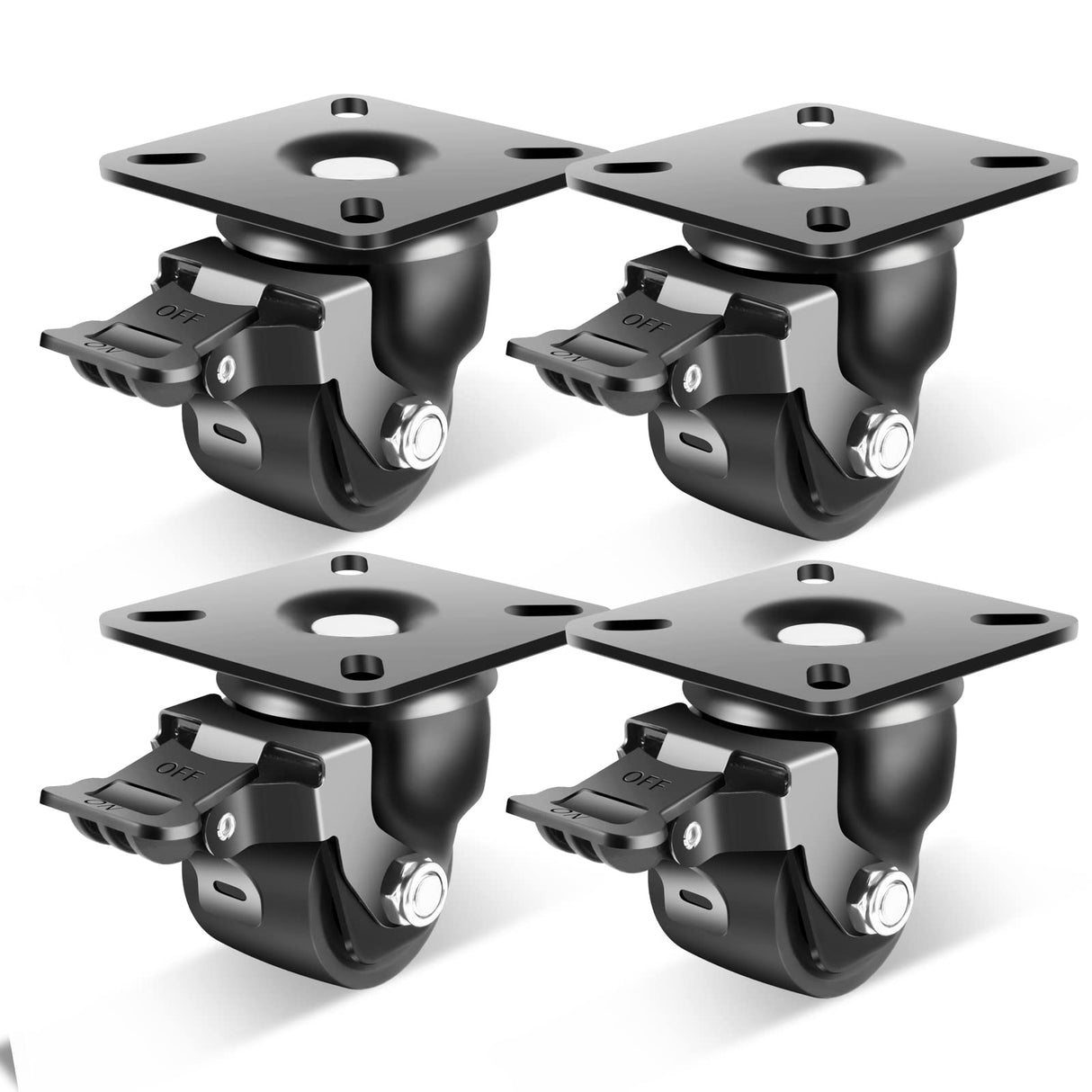 Nefish 2 Inch Caster Wheels with Brake, Extra Width Plate Swivel Caster Set of 4 Heavy Duty Load Capacity 2200 LBS, Sturdy Nylon Furniture Caster Wheels for Cart, Furniture, Toolbox Workbench Nefish