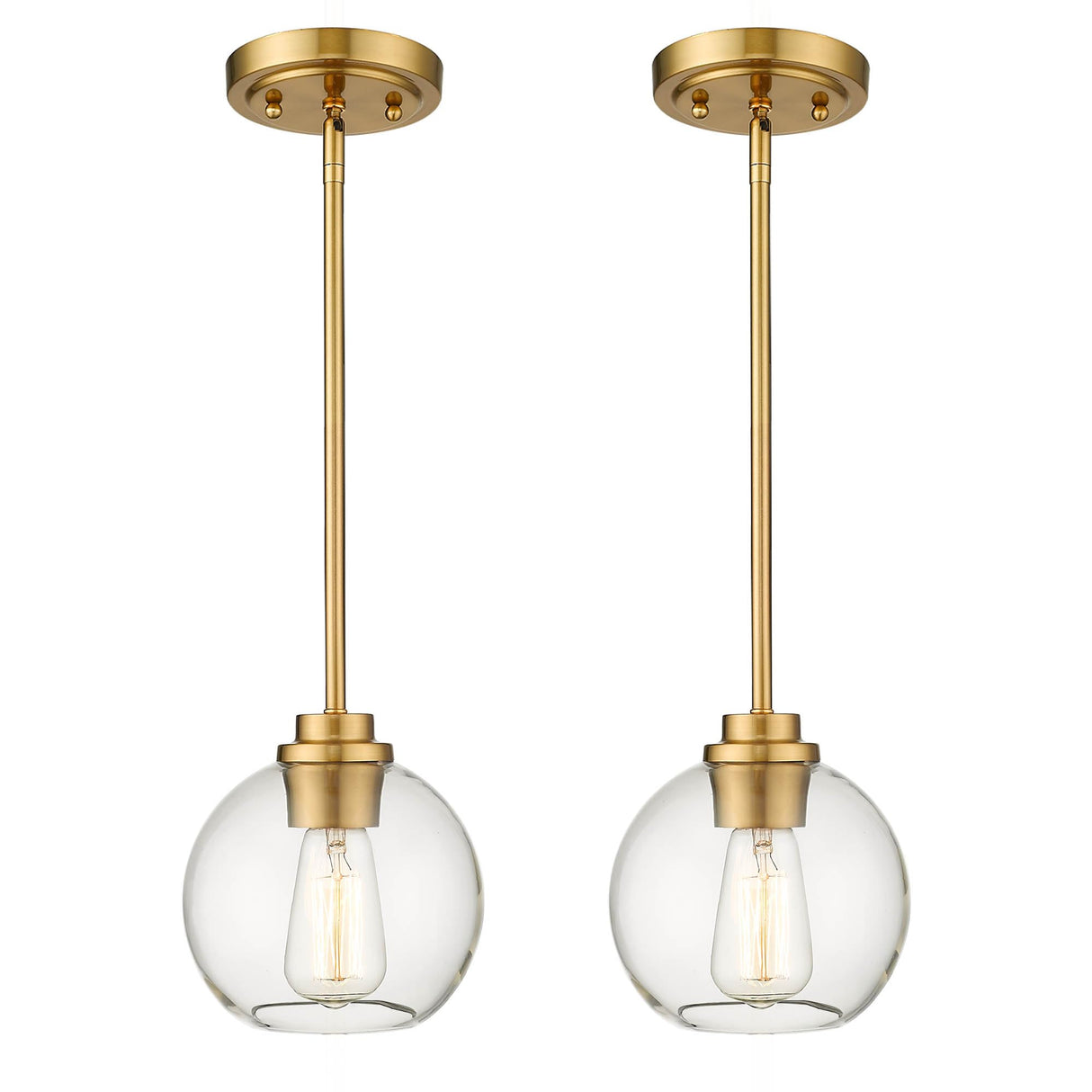 Audickic Brass Pendant Lights Kitchen Island 2 Pack, Farmhouse Gold Pendant Light with Clear Glass Globe Shade, Kitchen Island Lighting for Dining Room Entryway, AD-22280-1P2-GD-C Audickic
