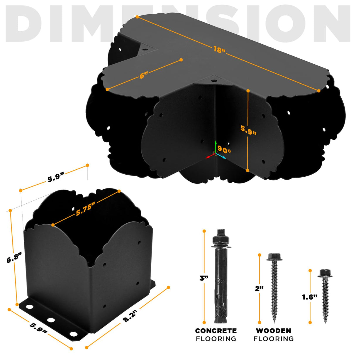 Pergola Bracket, 4-Way Pergola Right Angle Bracket, Raised Wood Bracket for 6"x6" (Inner Dimensions: 5.5"x5.5") Wooden Beam, Pergola, Garden, Gazebo,... TPHUC