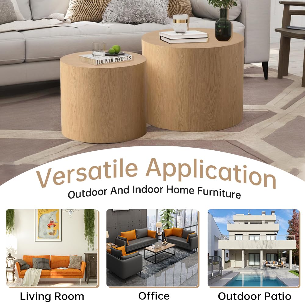Round Nesting Coffee Table Set of 2 Modern Small Round Coffee Table Round End Table Small Side Table Circle Coffee Table Circular Nested Coffee Table for Living Room (Light Wood) YYZIWYUN