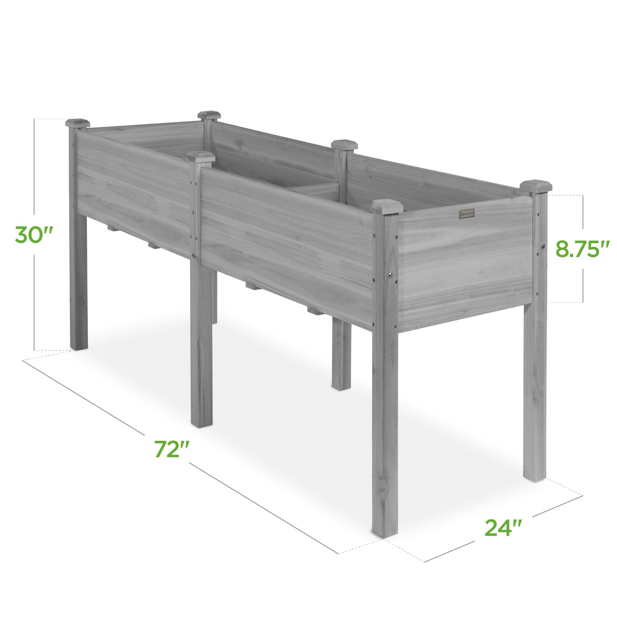 Best Choice Products 72x24x30in Raised Garden Bed, Elevated Wood Planter Box Stand for Backyard, Patio, Balcony w/Divider Panel, 6 Legs, 300lb Capacity - Gray Best Choice Products