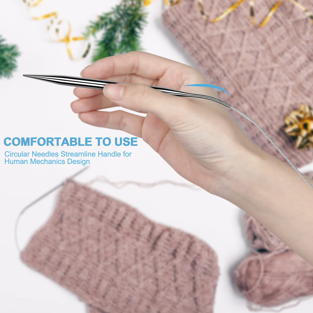 Aeelike Circular Knitting Needles Set, Stainless Steel Knitting Needles Round Knitting Needle Set (100 cm), 9 Pack Long Knitting Needles for Blankets Scarves Sweaters, Great for Beginners Aeelike