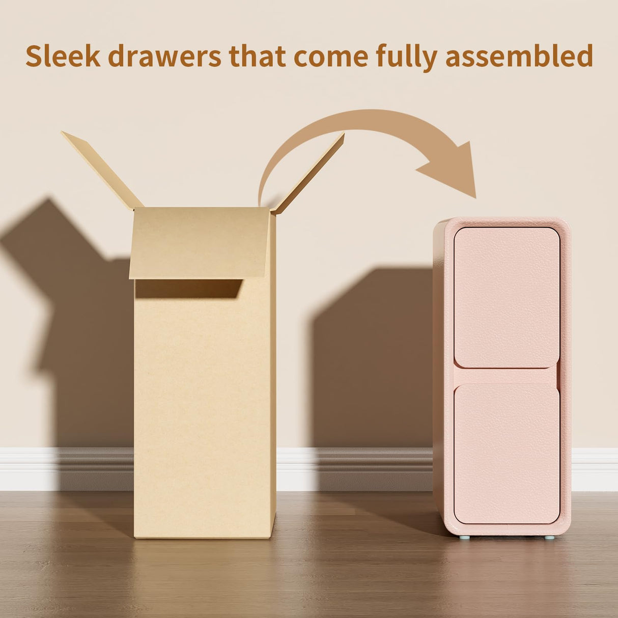 VICITON Modern Narrow Faux Leather Nightstand, Solid Wood Drawer, Storage Accent Table, Small Side End Table for Bedroom (Pink, Narrow) VICITON