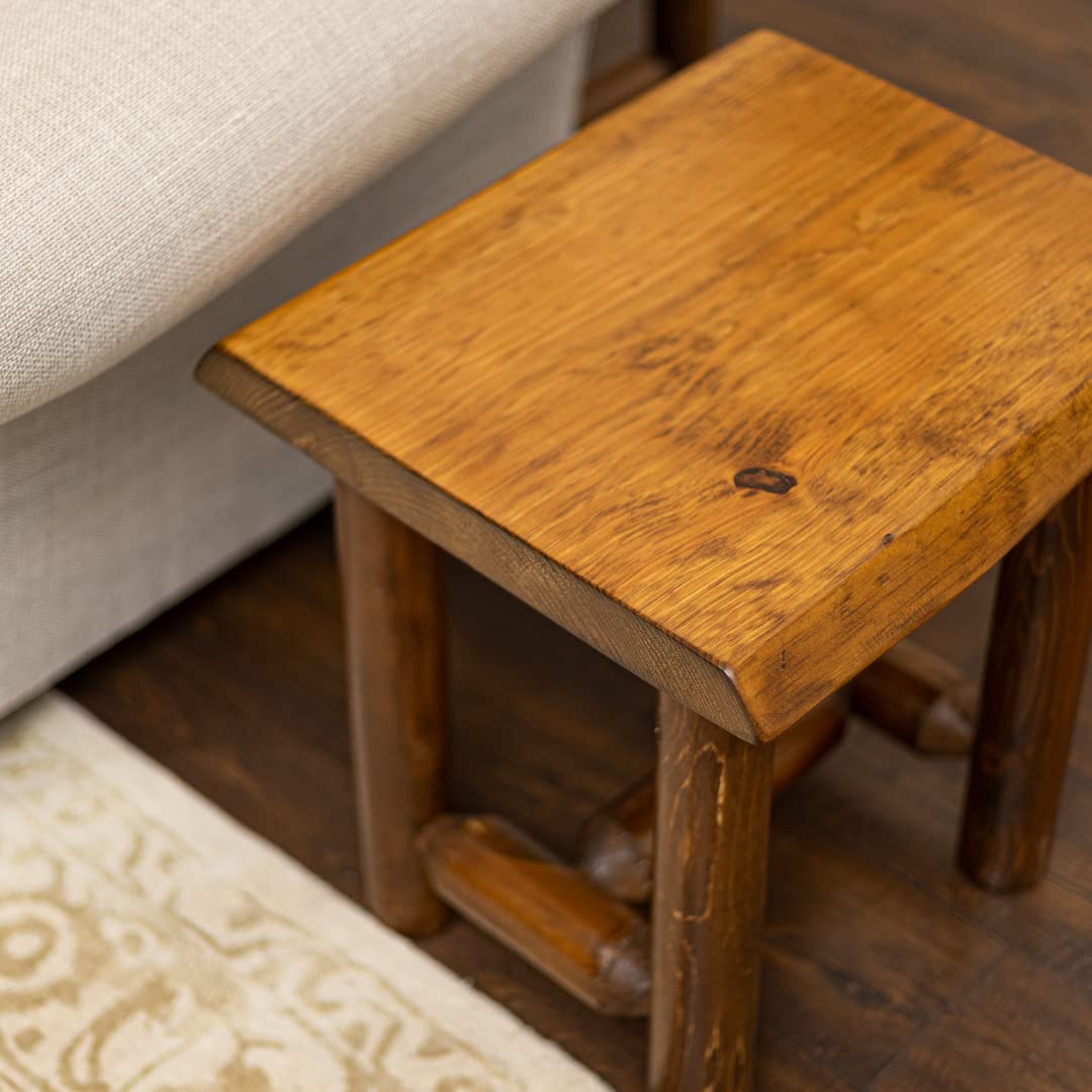 Southern Rustic Logwerks Rustic Log Live Edge End Table – Small Indoor End Table or Night Stand Table Live Edge Wood (Honey Pine) Southern Rustic Logwerks