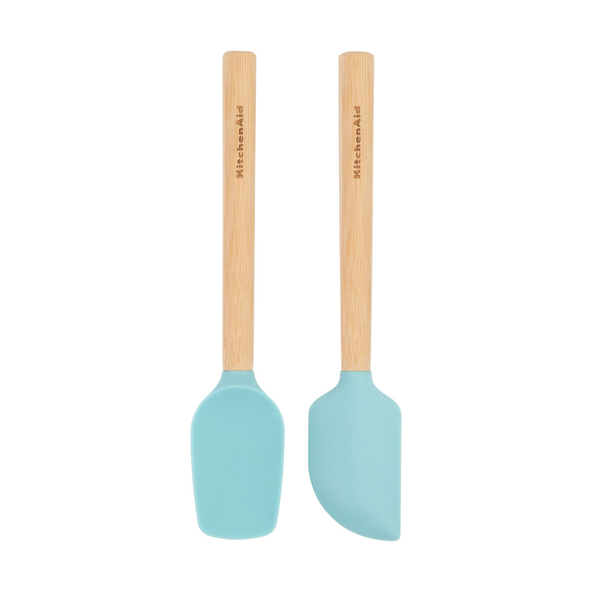 KitchenAid Bamboo Wood Handled Mini Spatula Set with Silicone Head, Set Of 2, Aqua Sky KitchenAid