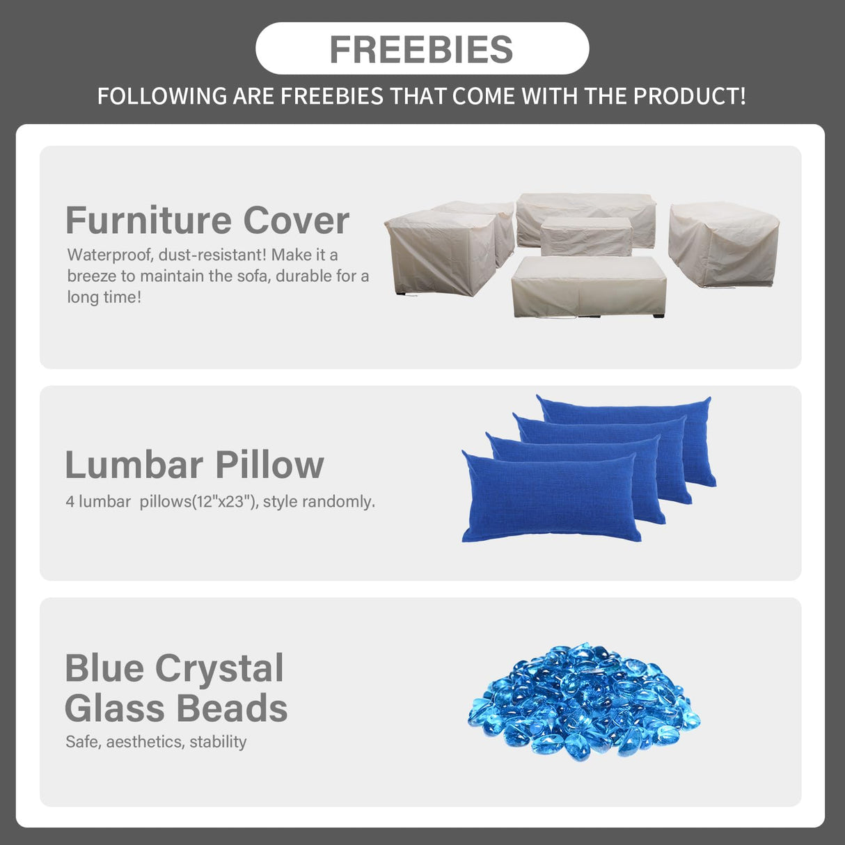 Patio Furniture Set 45-Inch Outdoor Fire Pits 7-Piece Outdoor Furniture Sets Patio Couch Outdoor Chairs 60000BTU Outdoor Propane Fire Pit Table Non-Slip Cushions and Waterproof Covers, Royal Blue Rattaner