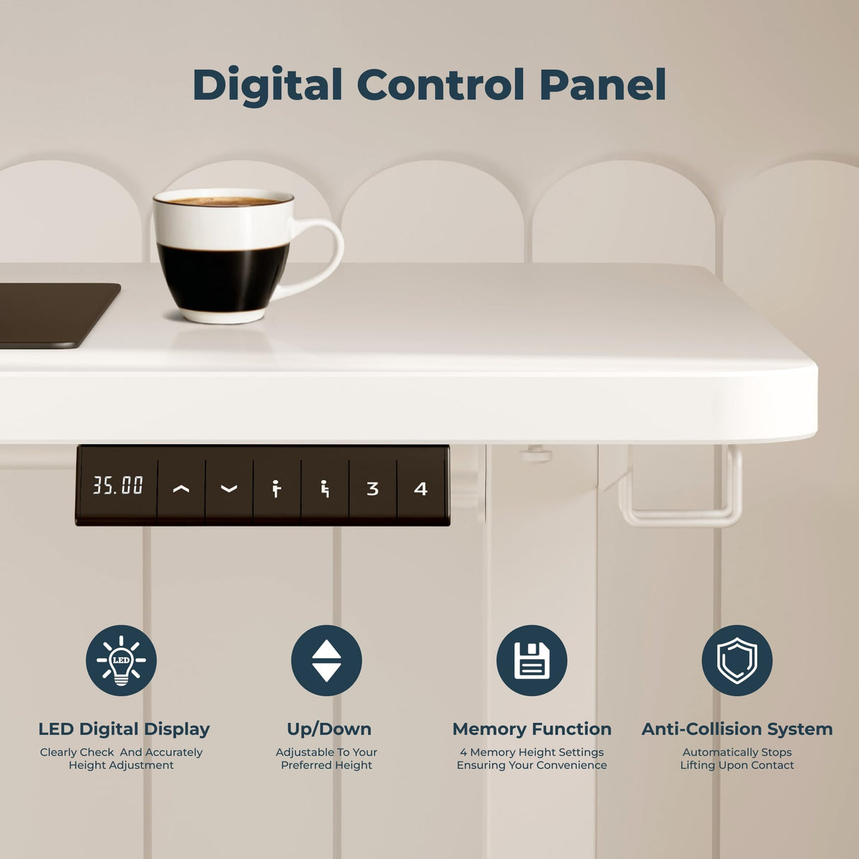 FitStand Adjustable Stand Up Desk with Memory Preset, Standing Desks 55 x 24 Inch Electric Home Office Desk Computer Workstation Splice, White Top + White Frame FitStand