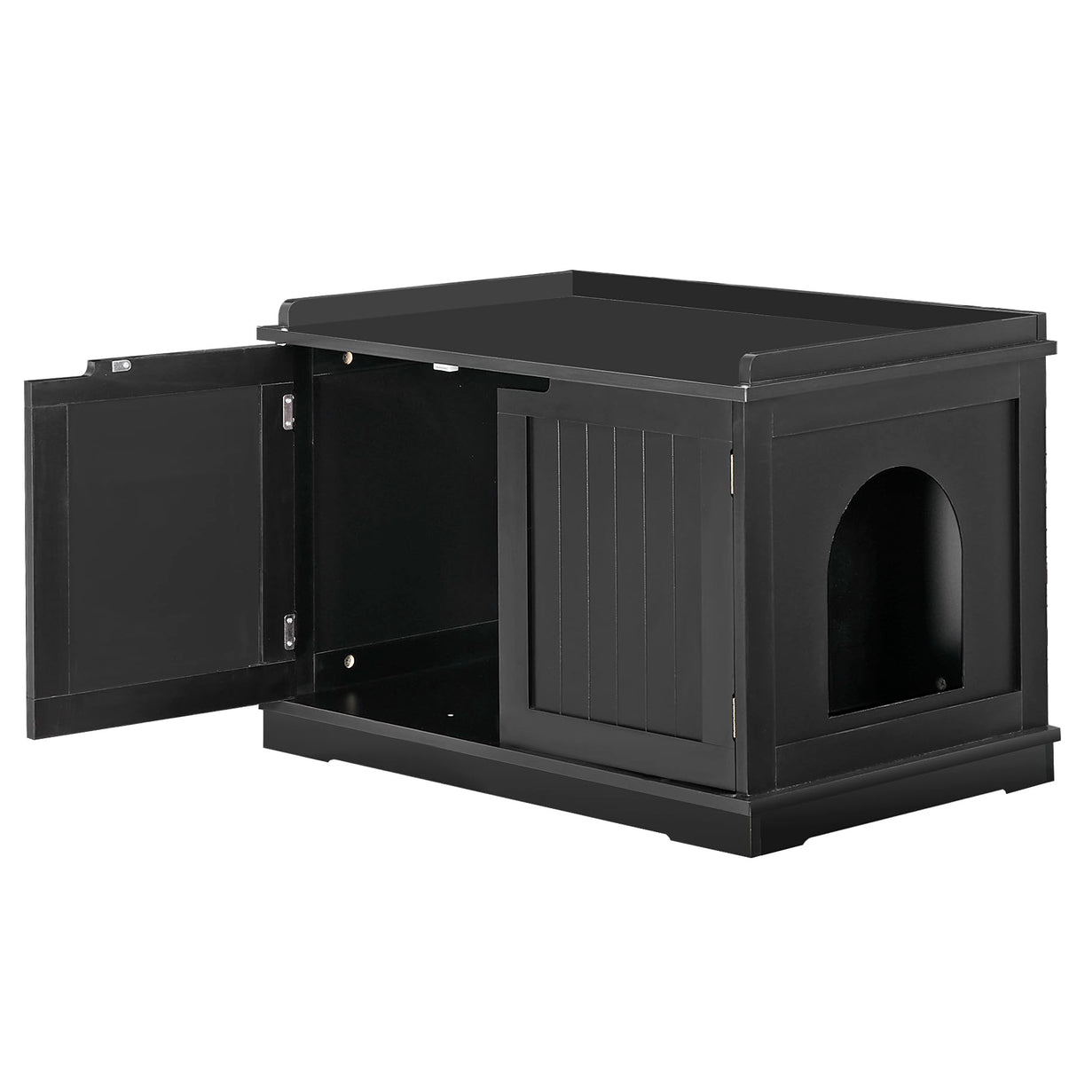 Cat Litter Box Enclosure, Litter Box Furniture Hidden, Wooden Cat Washroom, Cat Litter Box Cabinet, Indoor Cat House w/Removable Divider, as Table Nightstand Storage Bench (Black) Pet Republic